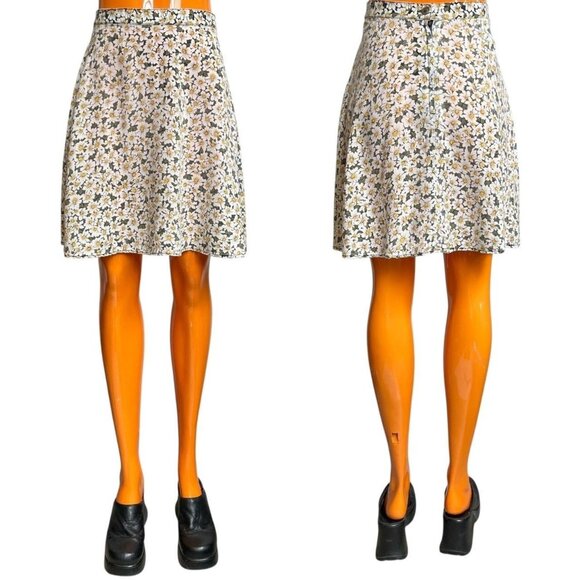 90s Vintage Daisy Floral Circle Mini Skirt Flower Print Flared Rayon Faded. - Picture 4 of 7